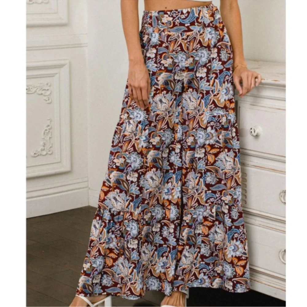 NEW Floral Wide Leg Elastic Waist Summer Pants - Picture 5 of 6